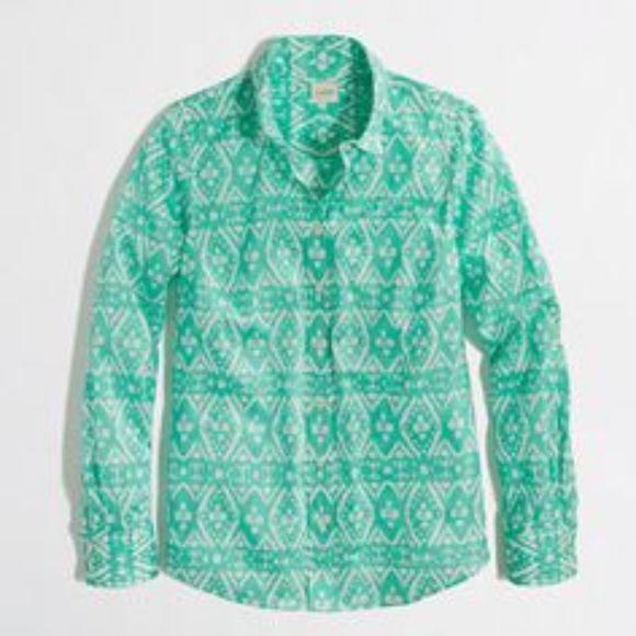 J. Crew Factory Tops - J Crew green & white button down shirt